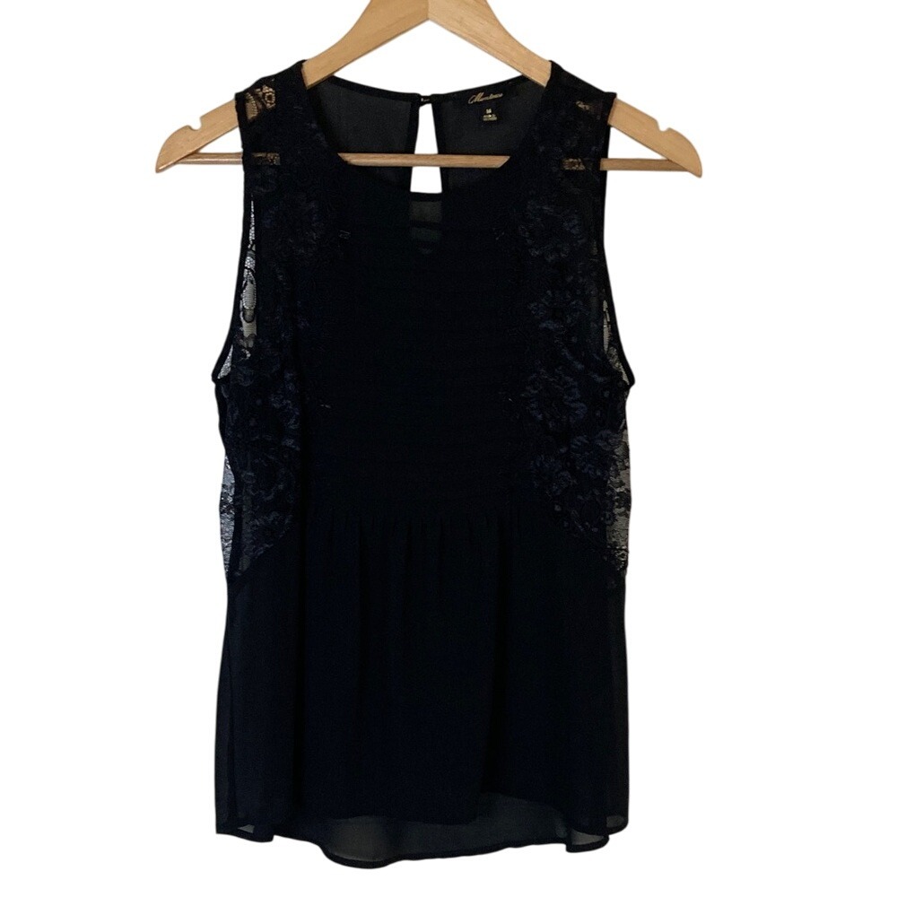 Monteau Womens Elegant Black Sleeveless Sheer Lace Blouse Top‎ Size M Feminine